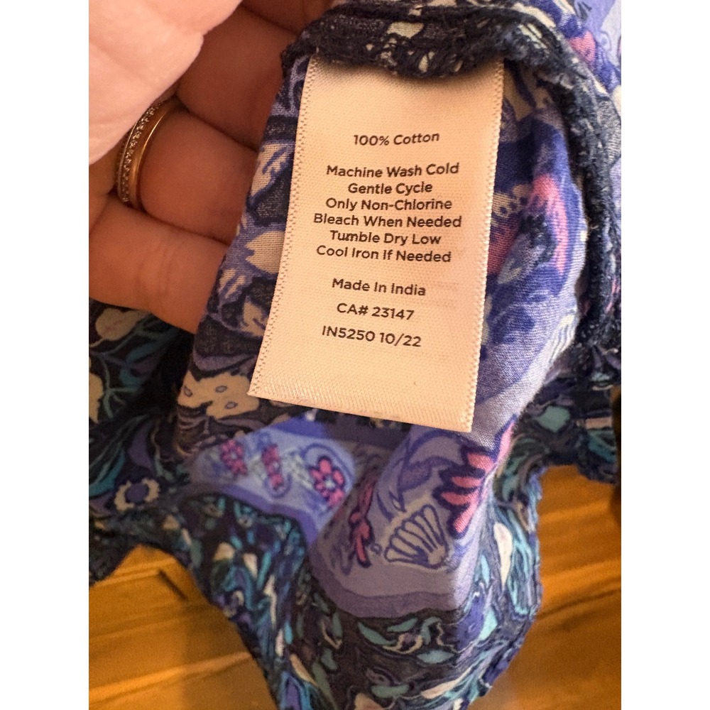 Talbots Petite Blue Paisley Floral Cotton Puff Sleeve Tie Neck Blouse MP - Picture 4 of 5